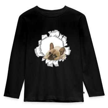 Un chien mignon et mignon jette un coup d’œil hors de son trou - T-shirt manches longues Premium Enfant - noir - Devant - AI Model Kid Male (0cm)
