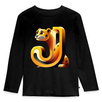 Un guépard jaune se blottit contre la lettre J - T-shirt manches longues Premium Enfant - noir - Devant - AI Model Kid Male (0cm)