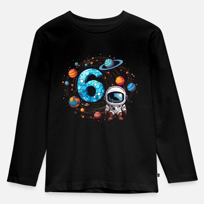 6. Geburtstag Astronaut Kosmonaut - Kinder Premium Bio Langarmshirt - Schwarz