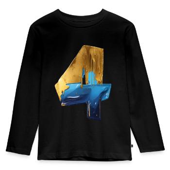 NR. 4 NUMMER 4 COOL 4. GEBURTSTAG - Kinder Premium Bio Langarmshirt - Schwarz - Vorne - AI Model Kid Male (0cm)