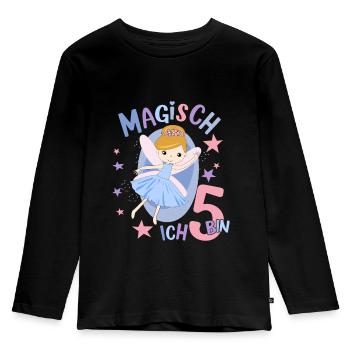 Geburtstagsshirt 5 Jahre Mädchen 5. Geburtstag Fee - Kinder Premium Bio Langarmshirt - Schwarz - Vorne - AI Model Kid Male (0cm)