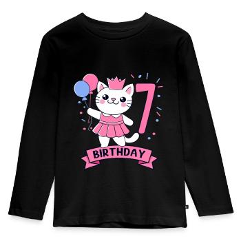 7th Birthday Girl Princess Cat 7 - Kinder Premium Bio Langarmshirt - Schwarz - Vorne - AI Model Kid Male (0cm)