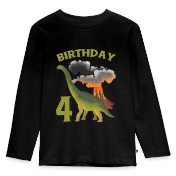 4 ans anniversaire garçon Dino Volcano - T-shirt manches longues Premium Enfant - noir - Devant - AI Model Kid Male (0cm)