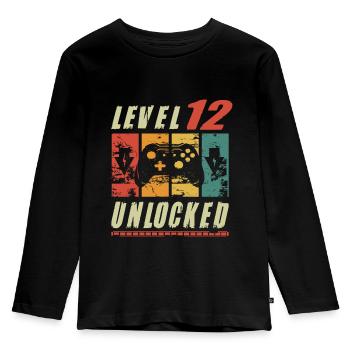 Level 12 Unlocked Gamer Turning 12th Birthday Gift - Kinder Premium Bio Langarmshirt - Schwarz - Vorne - AI Model Kid Male (0cm)