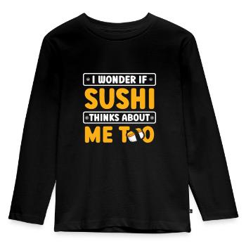 Ich Frage Mich, Ob Sushi Auch An Mich Denkt - Kinder Premium Bio Langarmshirt - Schwarz - Vorne - AI Model Kid Male (0cm)