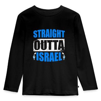 Straight Outta Israel Hebräisch Wahrer Jude - Kinder Premium Bio Langarmshirt - Schwarz - Vorne - AI Model Kid Male (0cm)