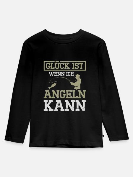 Lustiges Angel Fischer Angelrute Fischen Angeln - Kinder Premium Bio Langarmshirt - Schwarz