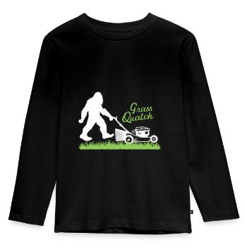 Grassquatch Lawn Mower Landscape Gardeners Bigfoot - Kids' Premium Longsleeve Shirt - black - Front - AI Model Kid Male (0cm)