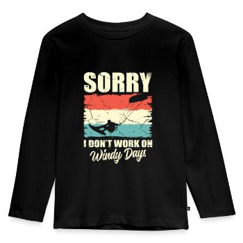 Sorry, I'm not working on windy - Kids' Premium Longsleeve Shirt - black - Front - AI Model Kid Male (0cm)