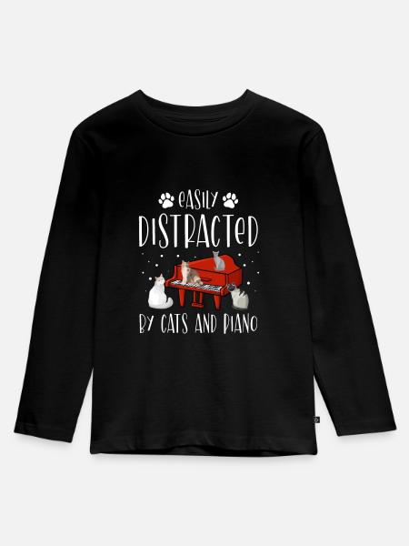 Leicht Von Katzen Und Klavierspielerin Kitty - Kinder Premium Bio Langarmshirt - Schwarz