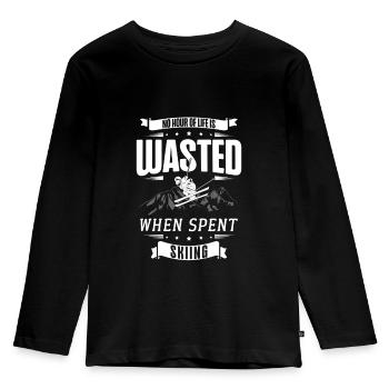 Beim Skifahren Wird Keine Stunde Des Lebens - Kinder Premium Bio Langarmshirt - Schwarz - Vorne - AI Model Kid Male (0cm)