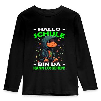 Hallo Schule | Schulanfang | Einschulung - Kinder Premium Bio Langarmshirt - Schwarz - Vorne - AI Model Kid Male (0cm)