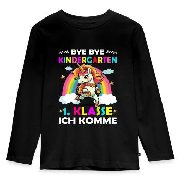 Bye Kindergarten | Schulanfang | Einschulung - Kinder Premium Bio Langarmshirt - Schwarz - Vorne - AI Model Kid Male (0cm)