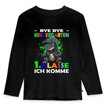 Bye Kindergarten | Schulanfang | Einschulung - Kinder Premium Bio Langarmshirt - Schwarz - Vorne - AI Model Kid Male (0cm)