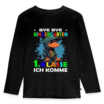 Bye Kindergarten | Schulanfang | Einschulung - Kinder Premium Bio Langarmshirt - Schwarz - Vorne - AI Model Kid Male (0cm)