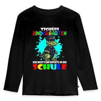 Tschüss Kindergarten | Hallo Schule | Schulanfang - Kinder Premium Bio Langarmshirt - Schwarz - Vorne - AI Model Kid Male (0cm)