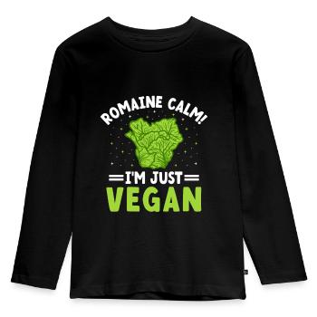 Romaine Calm I'm just vegan, vegetarian, - Kids' Premium Longsleeve Shirt - black - Front - AI Model Kid Male (0cm)