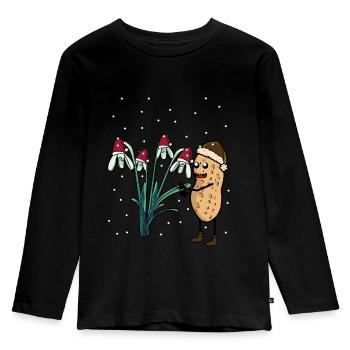Erdnuss Frühling Schnee Garten Blumen Frost - Kinder Premium Bio Langarmshirt - Schwarz - Vorne - AI Model Kid Male (0cm)
