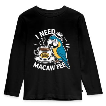 Funny Scarlet Macaw Parrot And Coffee Macawfee - Kids' Premium Longsleeve Shirt - black - Front - AI Model Kid Male (0cm)