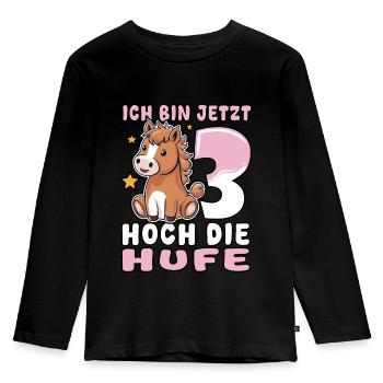 Ich bin jetzt 3 Hoch die Hufe | Pferde Mädchen - Kinder Premium Bio Langarmshirt - Schwarz - Vorne - AI Model Kid Male (0cm)