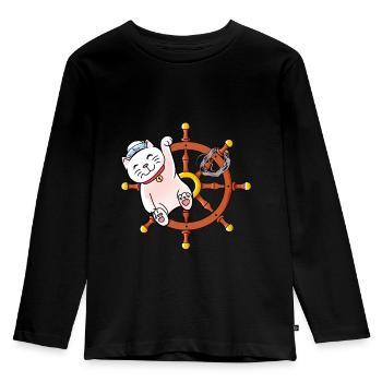 maritim Katze Katzen segeln Moin Kinder Kind - Kinder Premium Bio Langarmshirt - Schwarz - Vorne - AI Model Kid Male (0cm)