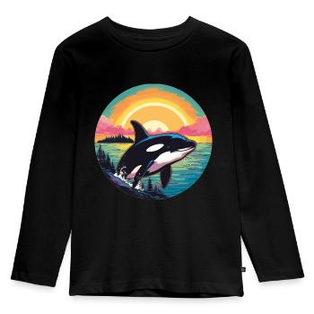 Orca im Sonnenuntergang - Kinder Premium Bio Langarmshirt - Schwarz - Vorne - AI Model Kid Male (0cm)