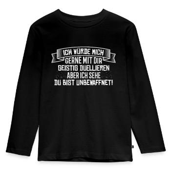 Geistiges Duell - Spruch Statement Fun Sarkasmus - Kinder Premium Bio Langarmshirt - Schwarz - Vorne - AI Model Kid Male (0cm)