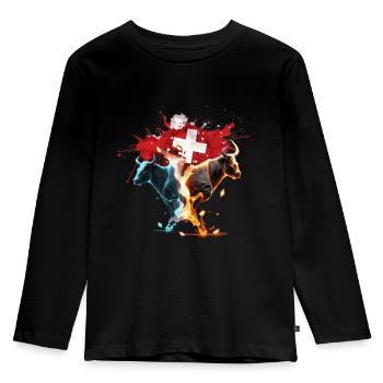 Eringer, Schweizer geometrische Eringskuh - Kinder Premium Bio Langarmshirt - Schwarz - Vorne - AI Model Kid Male (0cm)