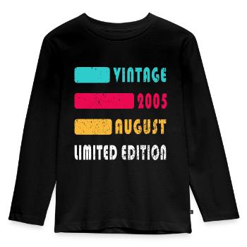 August 2005 Jahrestag August 2005 August - Kinder Premium Bio Langarmshirt - Schwarz - Vorne - AI Model Kid Male (0cm)