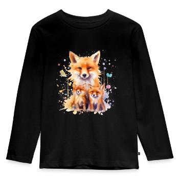 Watercolor fox, Fox, hipster, swag - Kids' Premium Longsleeve Shirt - black - Front - AI Model Kid Male (0cm)