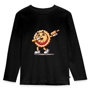 Dabbing Pie Cartoon with Rolling Pin - Kids' Premium Longsleeve Shirt - black - Front - AI Model Kid Male (0cm)