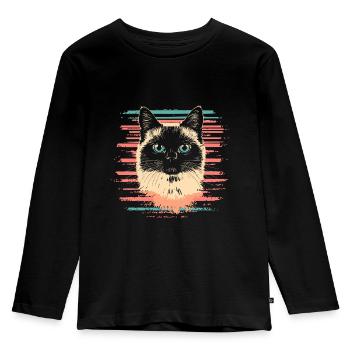 Chat Birman Vintage - T-shirt manches longues Premium Enfant - noir - Devant - AI Model Kid Male (0cm)