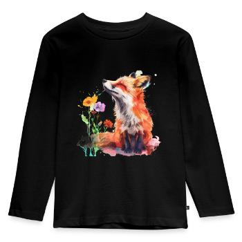 Aquarell Fuchs, Fuchs - Kinder Premium Bio Langarmshirt - Schwarz - Vorne - AI Model Kid Male (0cm)