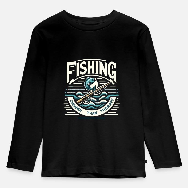 Fischen ist billiger als Therapie - Kinder Premium Bio Langarmshirt - Schwarz