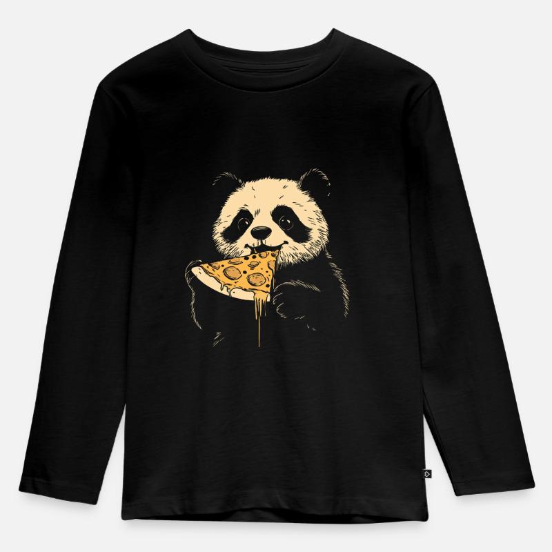 Panda isst Pizza - Kinder Premium Bio Langarmshirt - Schwarz