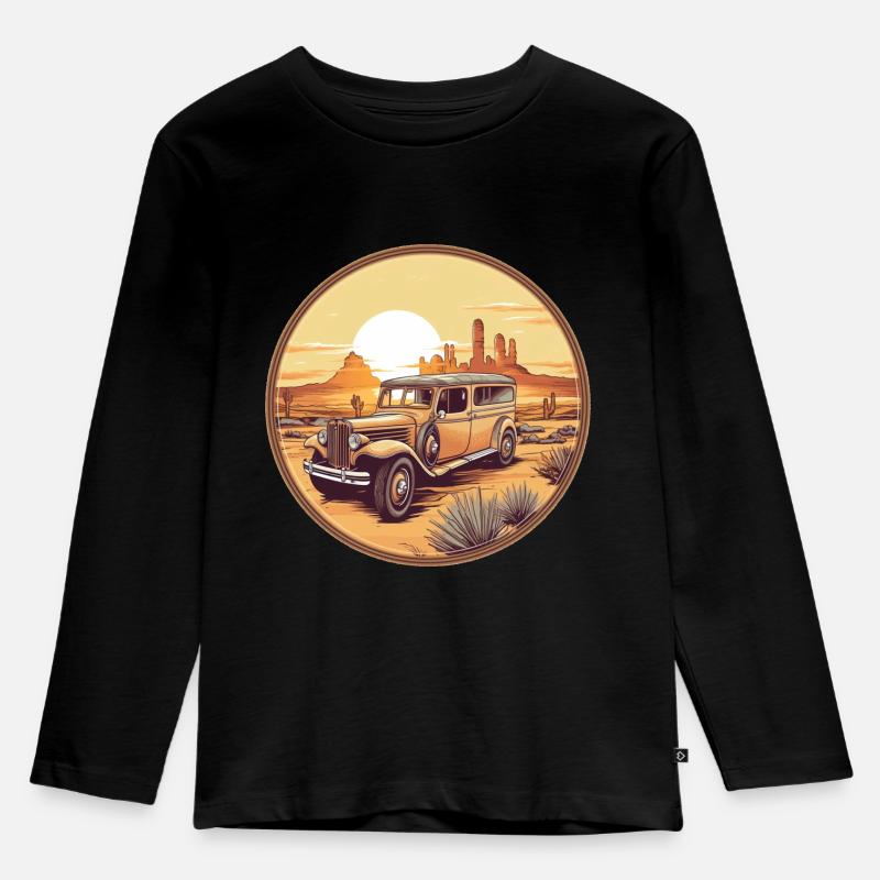 Oldtimer dans le désert - T-shirt manches longues Premium Enfant - noir