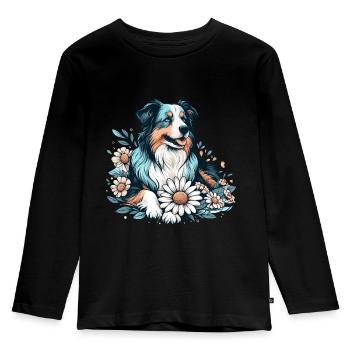 Berger australien Cottage Core Country House fleurs - T-shirt manches longues Premium Enfant - noir - Devant - AI Model Kid Male (0cm)