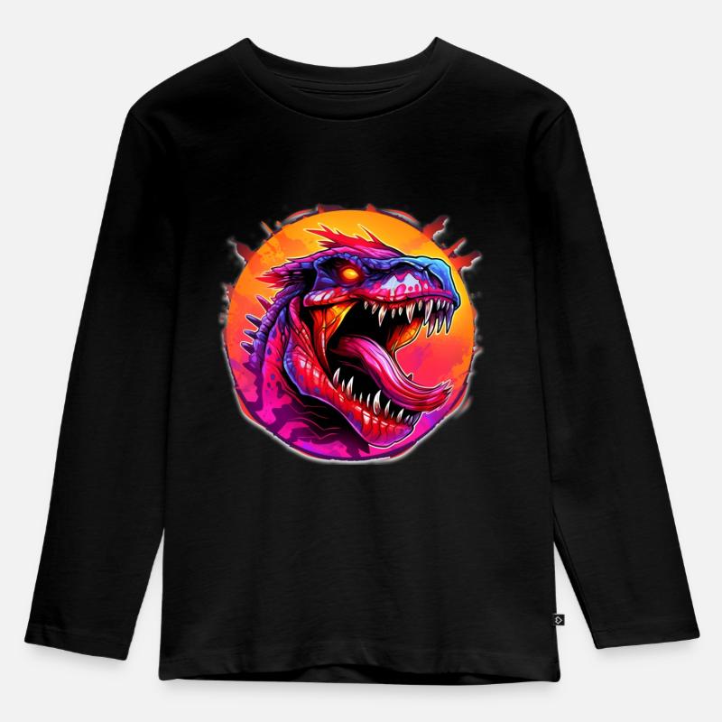 Dino T-Rex Design Comic - Kinder Premium Bio Langarmshirt - Schwarz