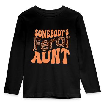 Somebody s Feral Aunt on back - Kids' Premium Longsleeve Shirt - black - Front - AI Model Kid Male (0cm)