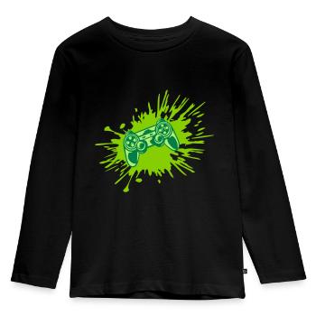 Farbklecks Konsole Retro Controller - Kinder Premium Bio Langarmshirt - Schwarz - Vorne - AI Model Kid Male (0cm)