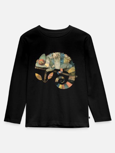 Chamäleon - Kinder Premium Bio Langarmshirt - Schwarz