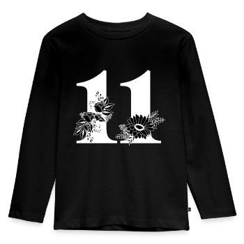 Nummer 11 Schwarze Blumen -11. Geburtstag Blumen - Kinder Premium Bio Langarmshirt - Schwarz - Vorne - AI Model Kid Male (0cm)