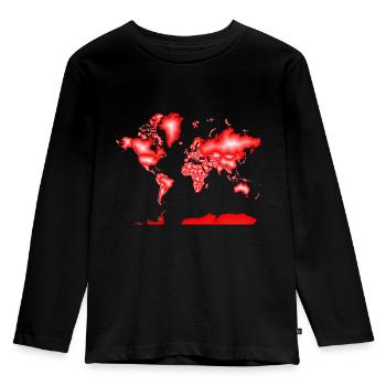Rote Weltkarte mit weißem Zentrum - Kinder Premium Bio Langarmshirt - Schwarz - Vorne - AI Model Kid Male (0cm)