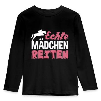 Echte Mädchen reiten - Kinder Premium Bio Langarmshirt - Schwarz - Vorne - AI Model Kid Male (0cm)