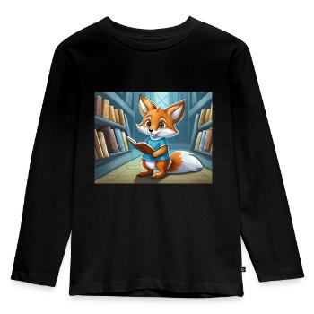 mignon petit renard démon de la vie quotidienne - est en train de lire - T-shirt manches longues Premium Enfant - noir - Devant - AI Model Kid Male (0cm)