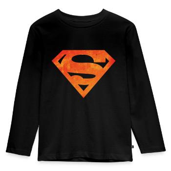Justice League Superman Logo - Kinder Premium Bio Langarmshirt - Schwarz - Vorne - AI Model Kid Male (0cm)