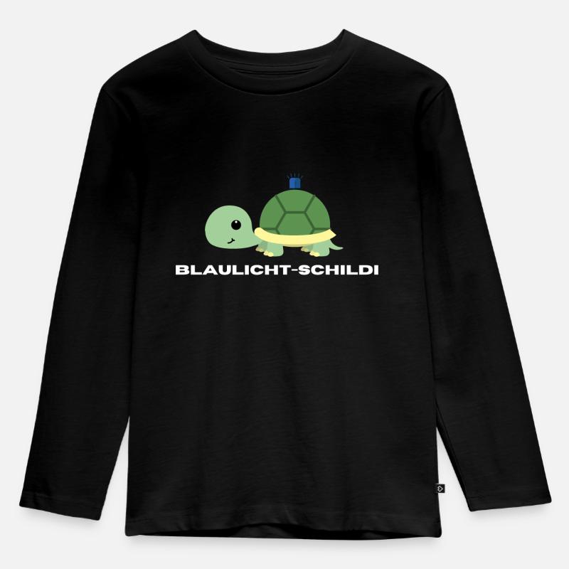 Blaulicht-Schildi | Geschenk, Geschenkidee - Kinder Premium Bio Langarmshirt - Schwarz
