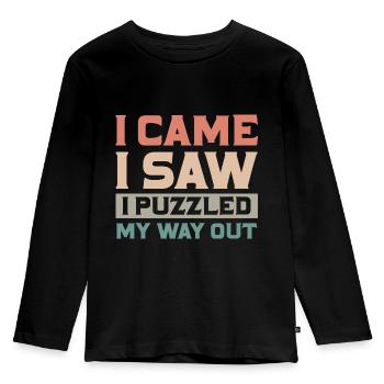 I Came I Saw I Puzzled My Way Out Escape Gaming - Kinder Premium Bio Langarmshirt - Schwarz - Vorne - AI Model Kid Male (0cm)