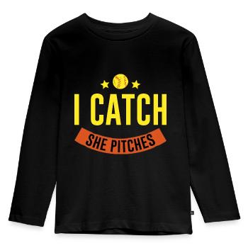 I Catch She Pitches 4 - Kinder Premium Bio Langarmshirt - Schwarz - Vorne - AI Model Kid Male (0cm)