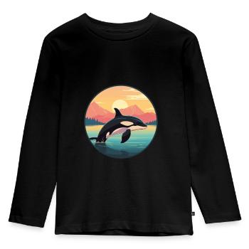Orca Buntes Aquarell Cartoon Kawaii Tier - Kinder Premium Bio Langarmshirt - Schwarz - Vorne - AI Model Kid Male (0cm)